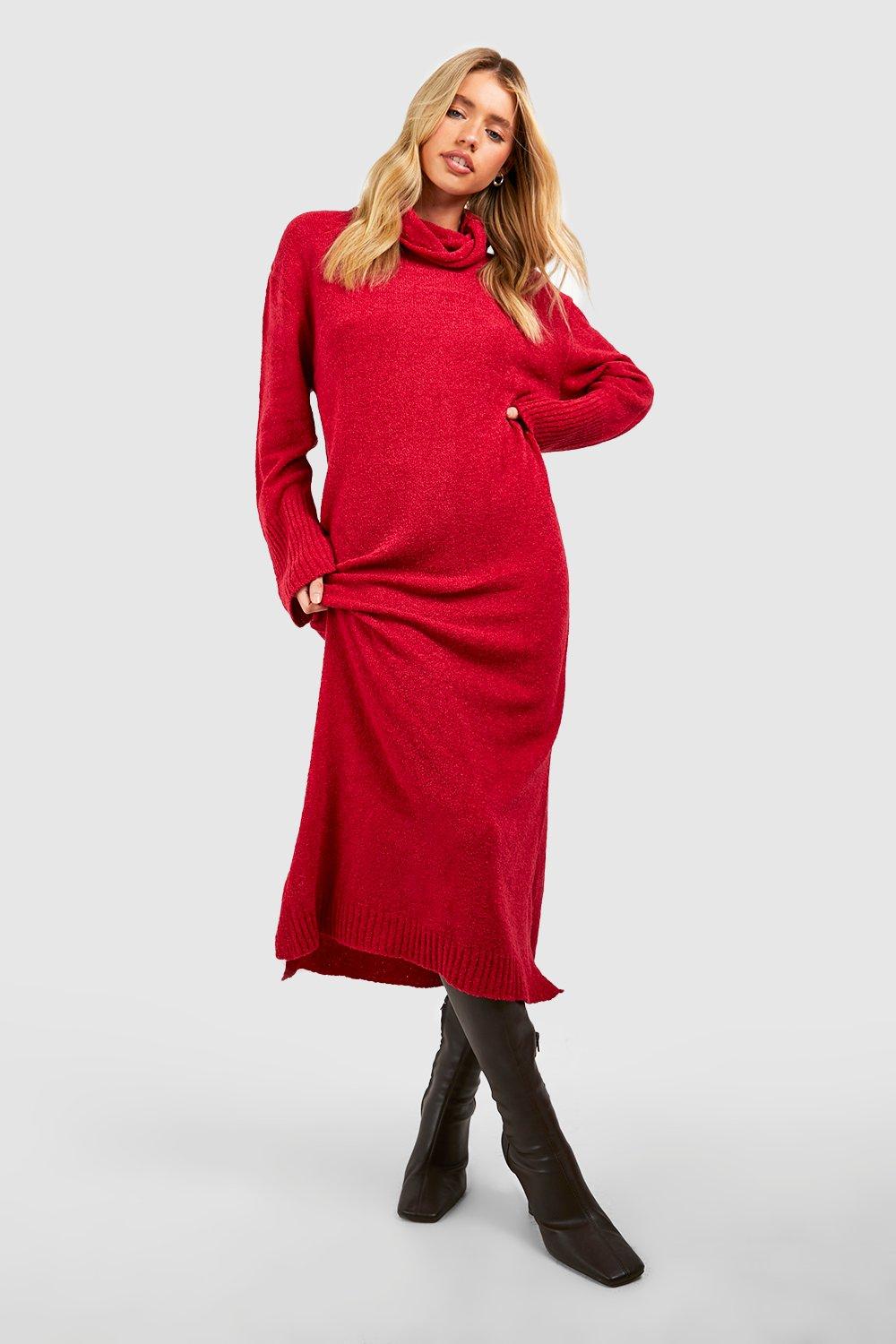 Cowl Neck Midi Knitted Dress boohoo